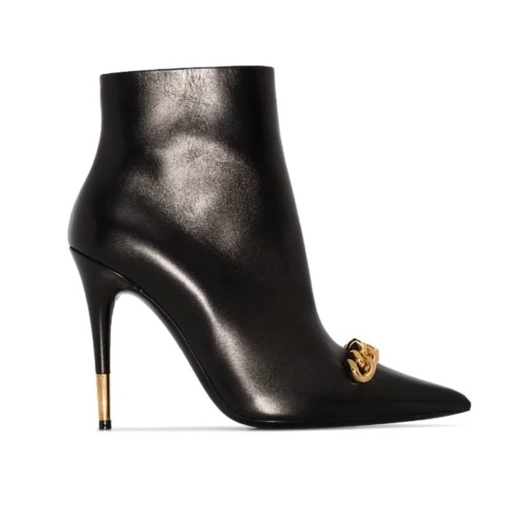 Black leather Tom Ford chain boots in size 10/ 40.